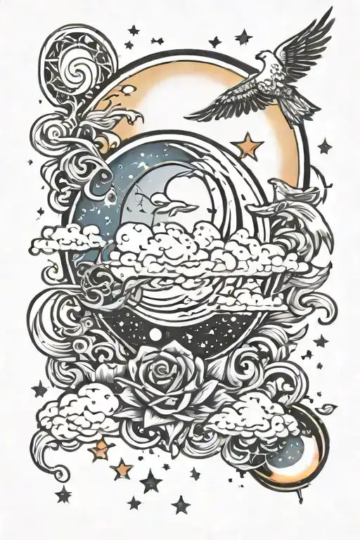Sun And Moon And Stars And Clouds And Birds