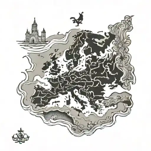 Black And White Old Style Map Of Europe