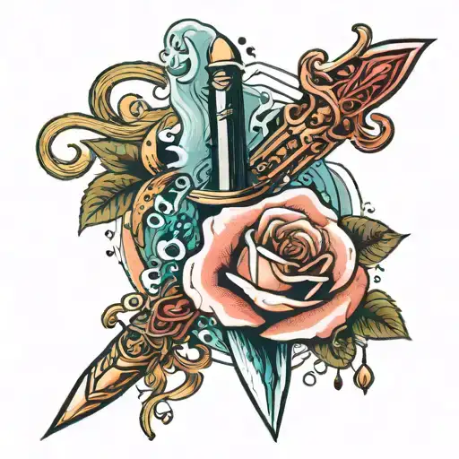 Dagger Deep In The Water Whitout Rose On A Velvet