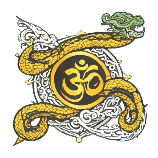 Om Symbol Drawn As A Sword Covered By Snake And Metal