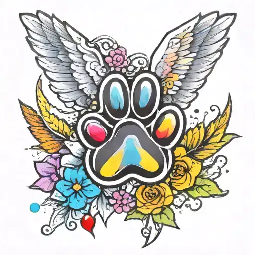 Paw Print With Rainbow And Wings Spread