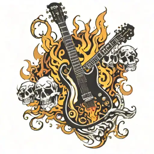 Electric Guitar Surrounded By Skulls And Flames