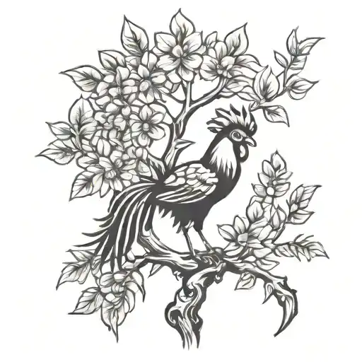 Laurel Tree And A Rooster Standing Tall