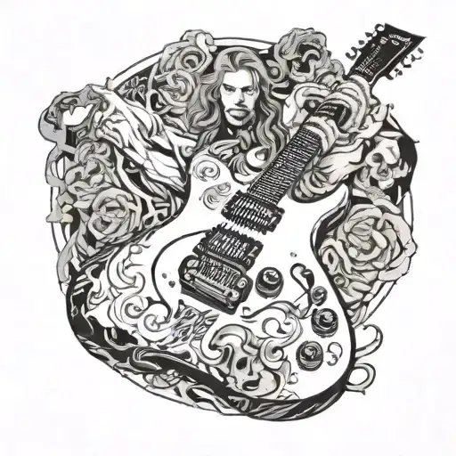 Ibanez Electric Guitar Surrounded By Guitarists Such As James Hetfield