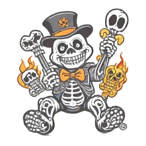 Goth Halloween Skeleton Care Bear Fire