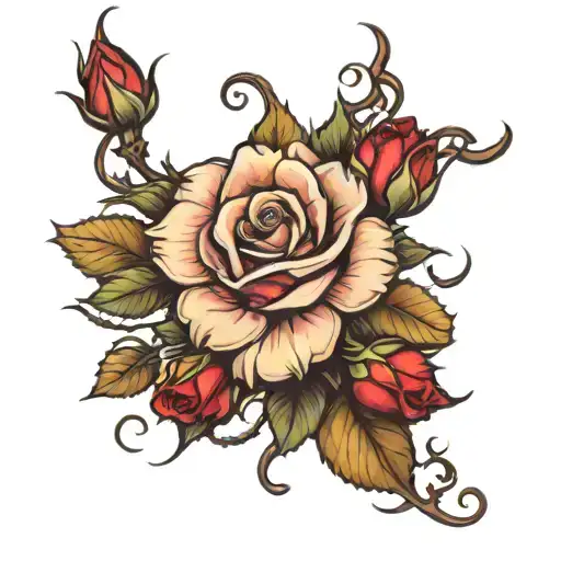 Vine With Thorns And Roses Wrapping Around Arm To Hand