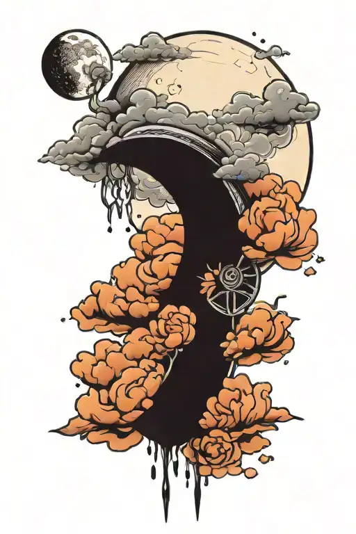 Moon Tied With A Cloud Filled Sky