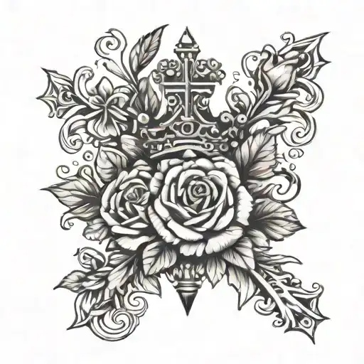 Crowned Cross Roses And Date Of Birth