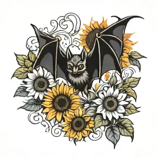 Bat And Sunflowers