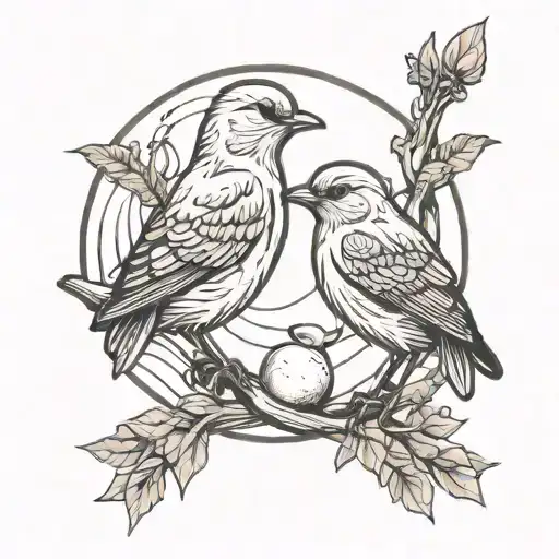 Birds And Moon Simple Outline