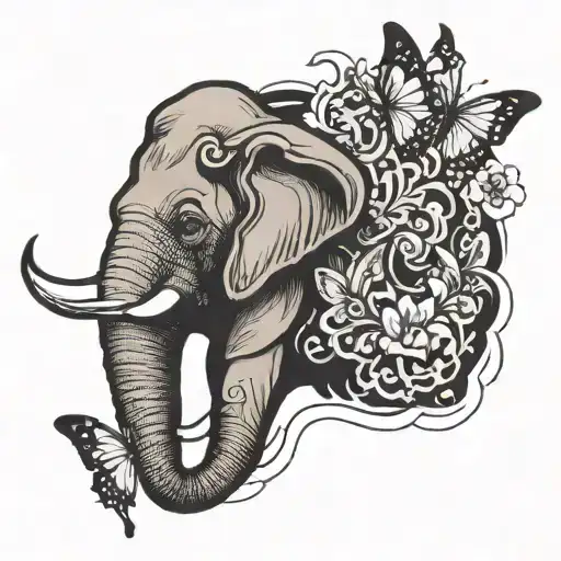 Elephant Head With Butterfly Wing Ears