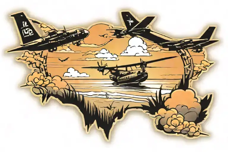 Life Is Good Beach Sunset Scene With C-130j In Sky