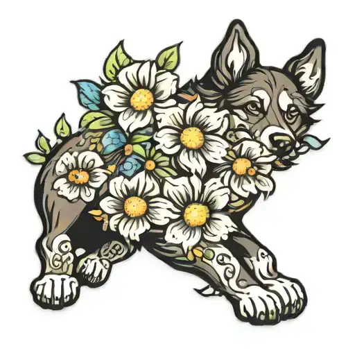 Dog Paw With Flowers