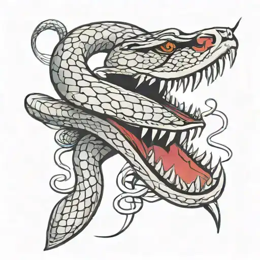 Snake Coils Around Dagger With Open Mouth