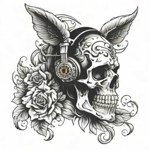 Skull Wearing Headphones