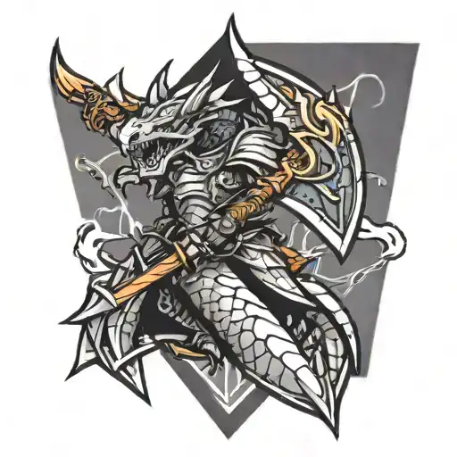 Fantasy Dragon Knight With A Fantasy Axe