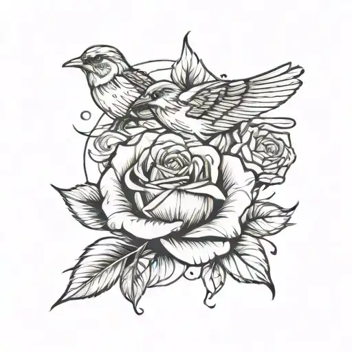 Space Rose Birds Flying Towards