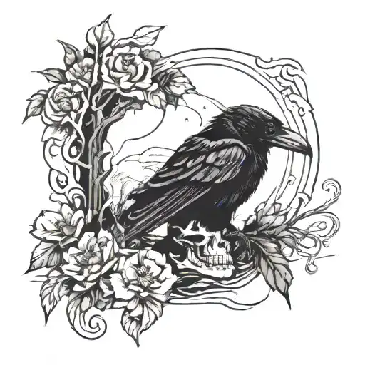 A Raven On A Skull In The Night