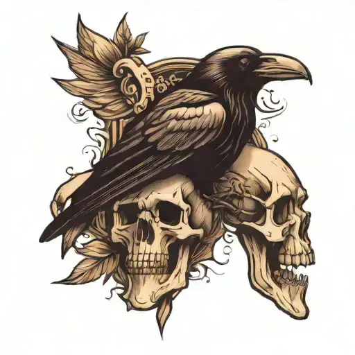 Raven Skull And Tombstone