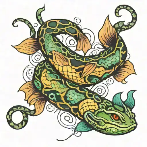 Pisces With Snake Intertwined