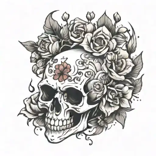 Broken Skull Jawless With Flowers Coming Through Eyes