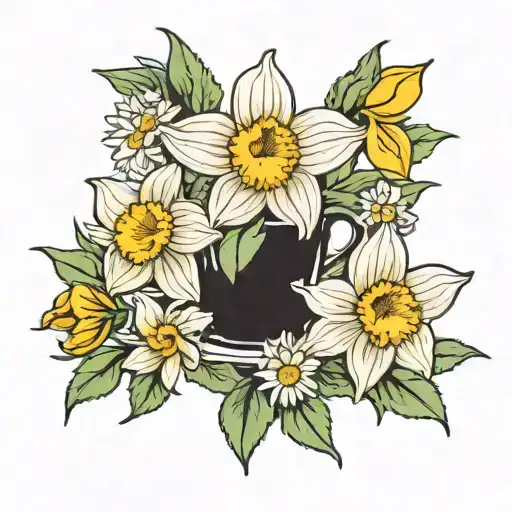 Daffodil And Daisy Growing