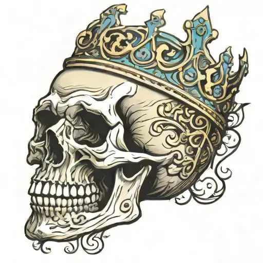 Skull With Crown Written In A Band Even Kings Die