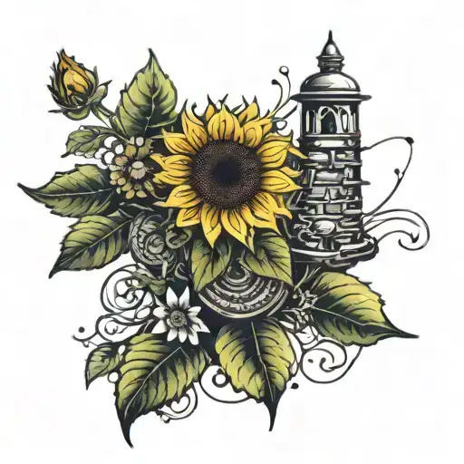 Hiking Cairn Sunflower Blooming