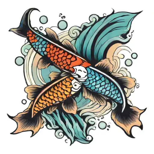 2 Koi Fish Rainbow Colors