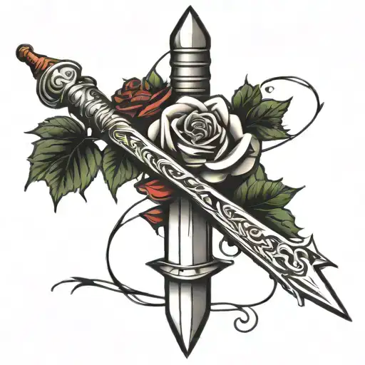Simple Dagger And Rose Intertwined