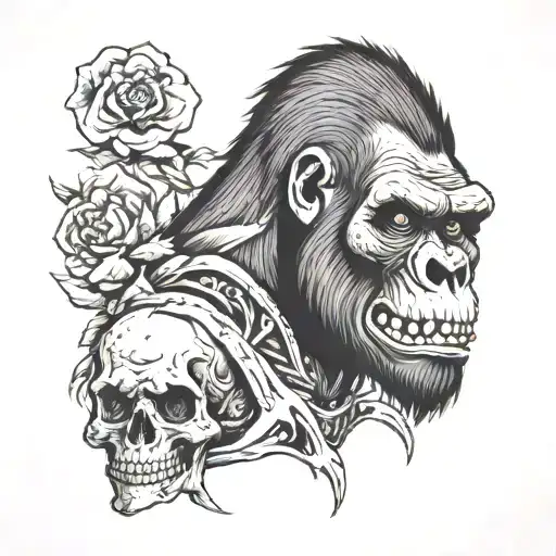 Gorilla With Head Replaced With A Skull