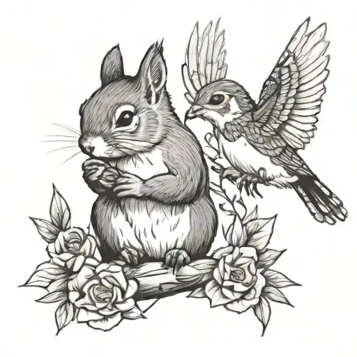 Squirrel And Hummingbird Sitting