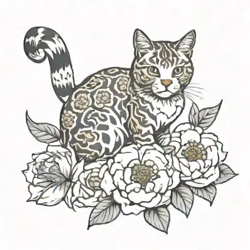 A British Cat Sitting Among The Peonies