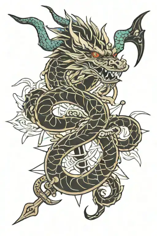 Japanese Dragon And Nautical Anchor