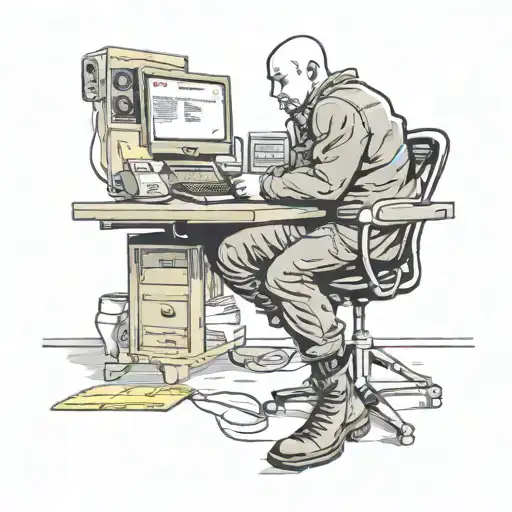 A Skinhead Software Developer With Boots Coding In His Computer In His Desk