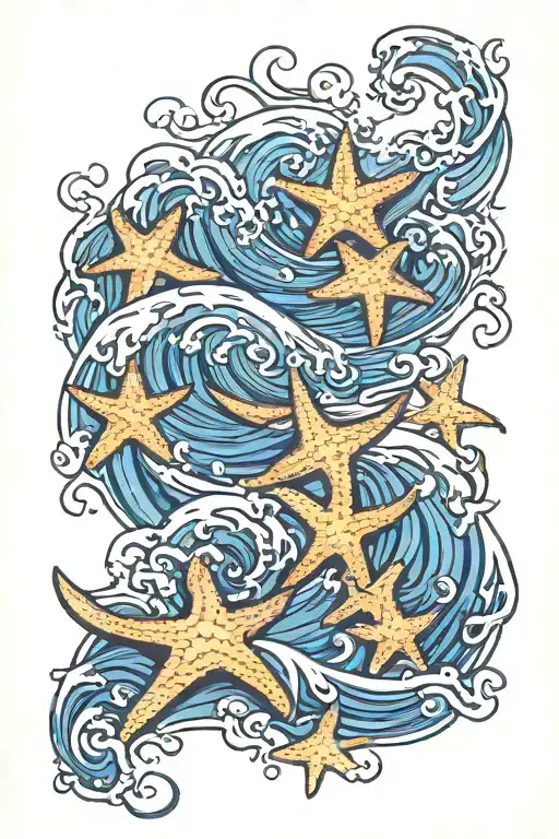 5 Starfish Ocean Wave