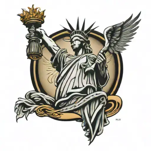 Statue Of Liberty With The Polish Eagle Sitting On The Tip Somehwere