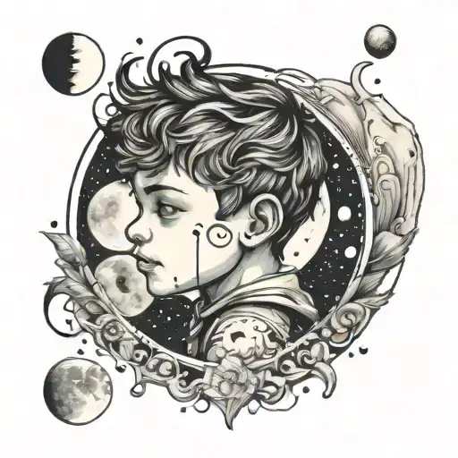 Little Boy Looking Phases Of Moon