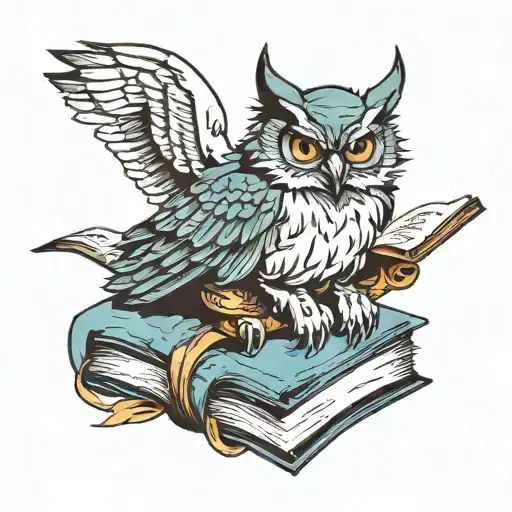 Wolf Owl Perched On Top Book Open