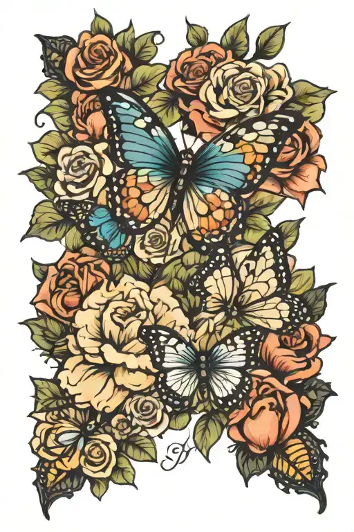 Flower Bouquet And Butterflies With A Date