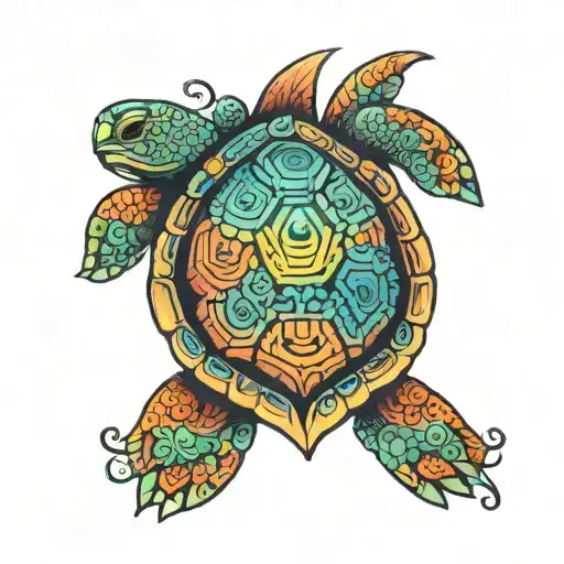 Colorful Sea Turtle With Mandala Shell Design Incorporating