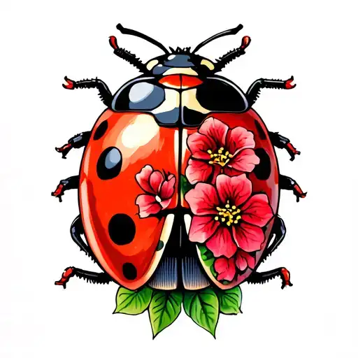 Ladybug With Scarlet Begonias Growing