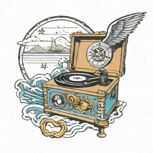 Record Player And Clock Surrounding Ocean Cove Under Thunderstorm
