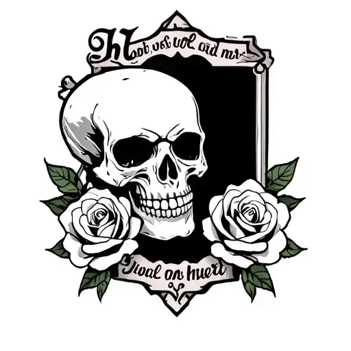 Skull And Roses With Tombstone Name Written