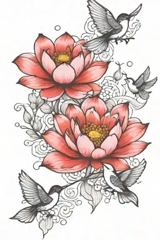 Lotus Flower And Birds