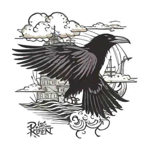 Raven With Baltimore Harbor On Stormy Day Lightening