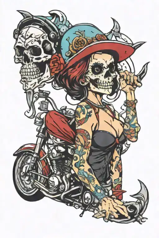 Skull Pin Up Girl Chopper One Piece