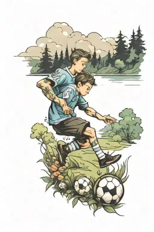 A Boy Playing Soccer Surrounded By Nature Scene