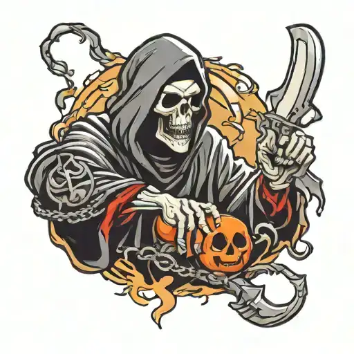 Grim Reaper Crushing A Bomb In Hand