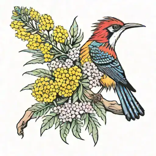 Bottlebrush With Wattle Bird Sitting